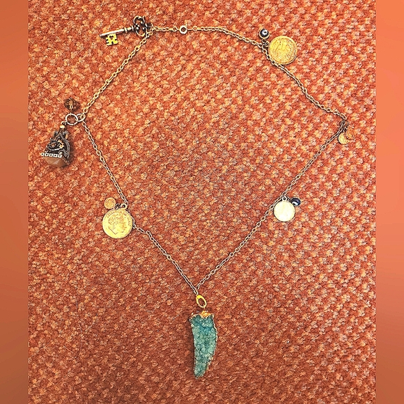 Anthropologie Blue Agate Quartz Druzy Amulet Charm Necklace RARE - Picture 2 of 12